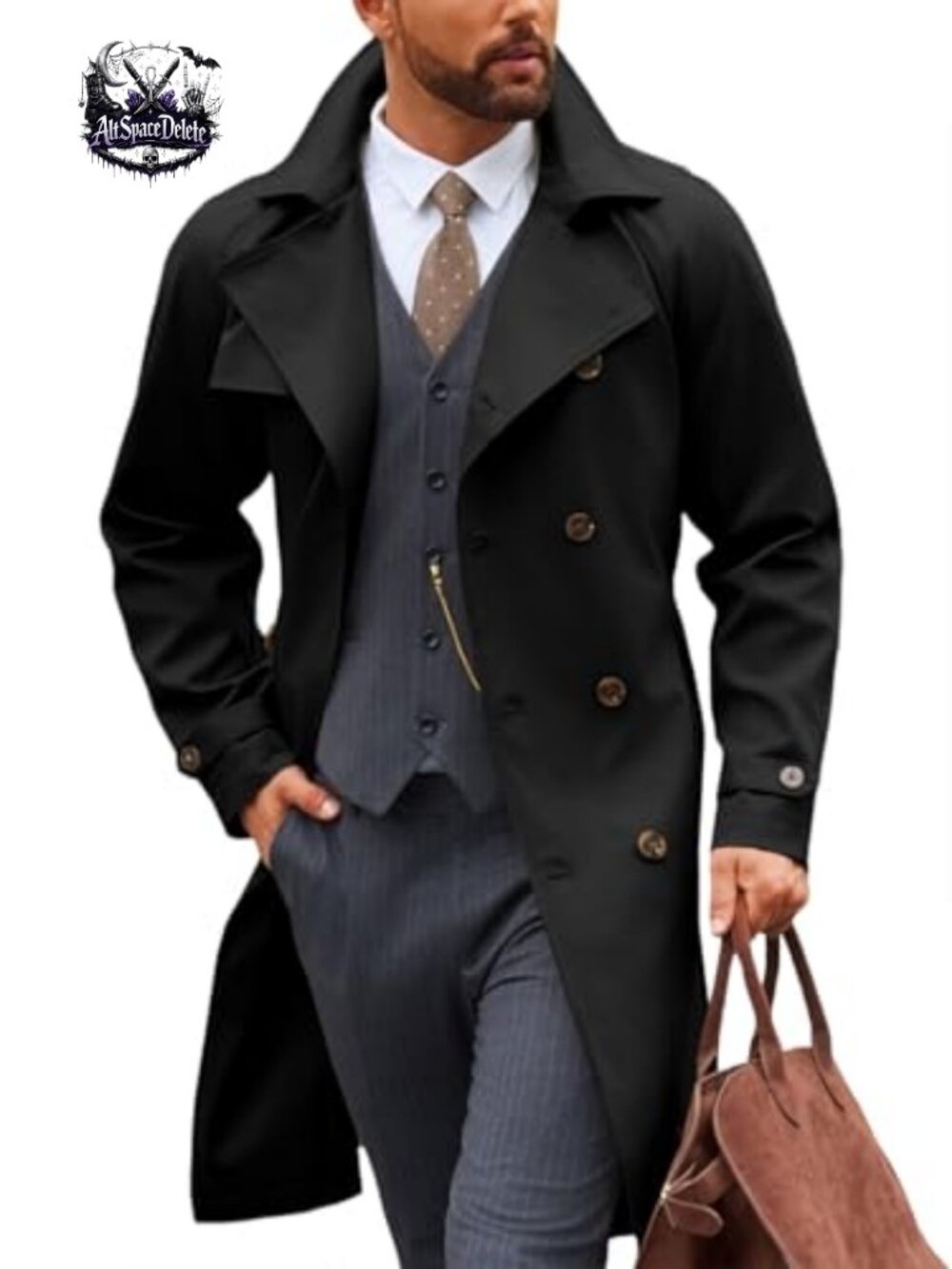 Men's Double Breasted Long Trench Coat Belted Windbreaker Overcoat